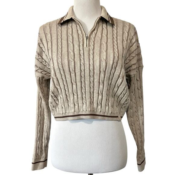 Gymshark Rest Day Cable Knit Pullover Sweater 1/4 Zip Beige Tan Womens Sz Small - Picture 2 of 13
